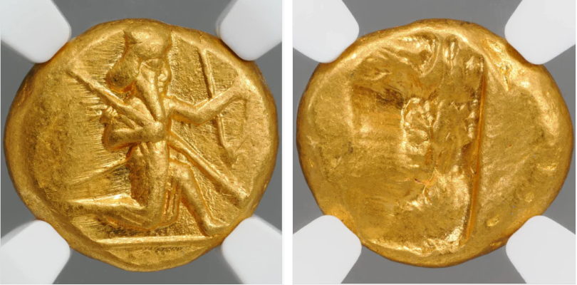 Ach-007 アケメネス朝 シグロス銀貨 紀元前470～350年頃 アケメネス朝ペルシアのダリク金貨「弓と槍を持って走る王」 – PRIME MINT