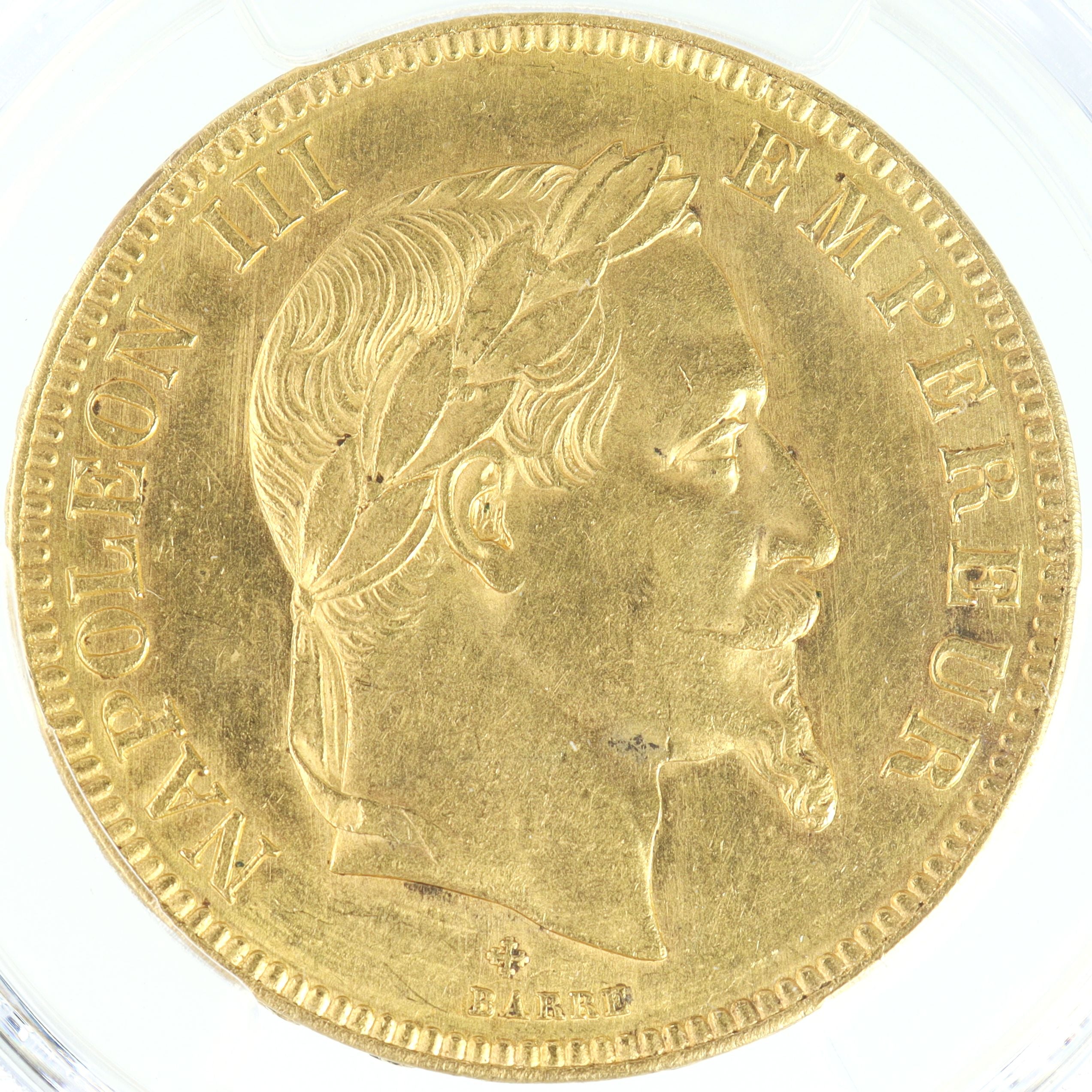 1869年 -BB フランス ナポレオン3世 100フラン金貨 ストラスブール造幣 【 PCGS MS62 】