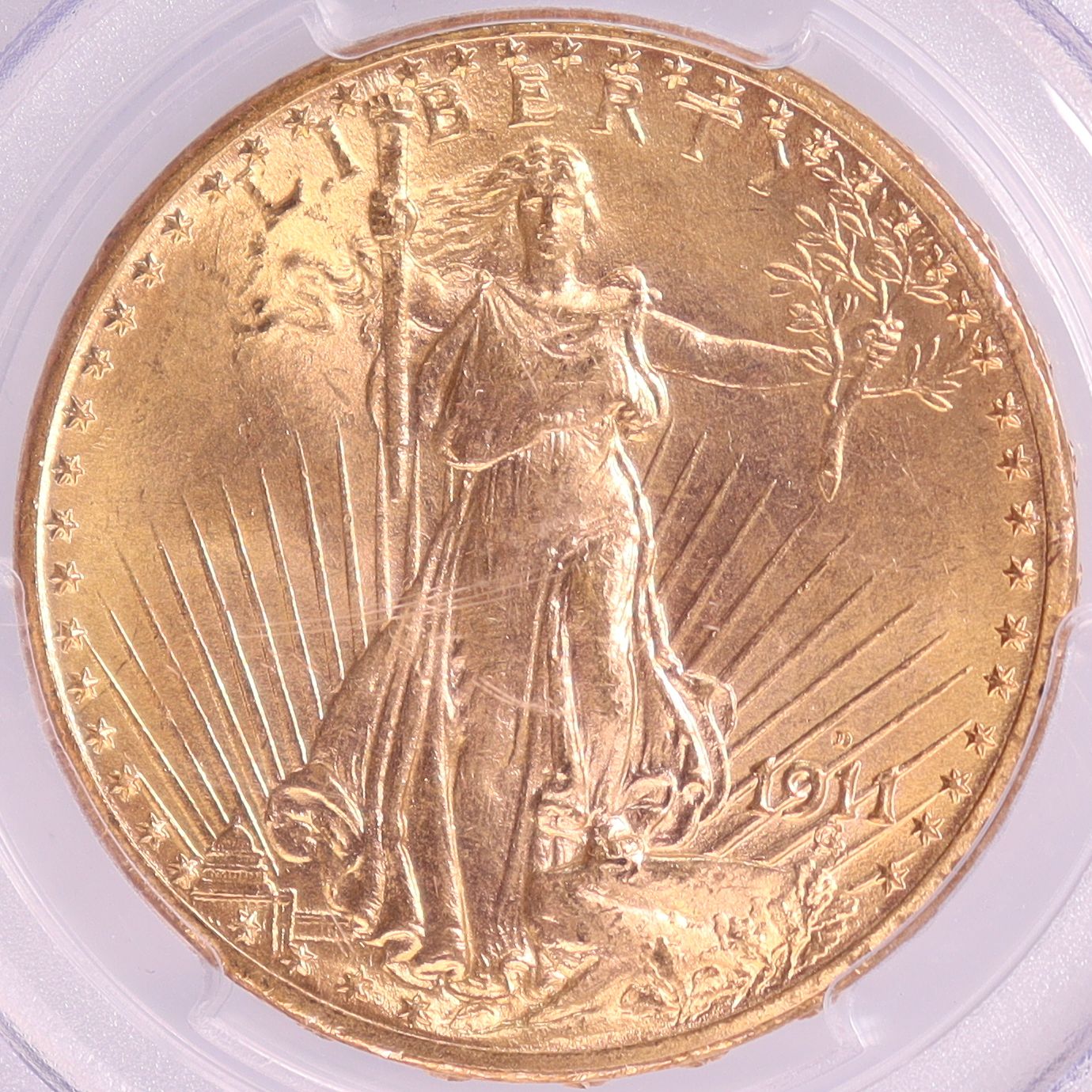 1911年-D アメリカ セントゴーデンス ダブルイーグル 20ドル 金貨 ダラス鋳造 【 PCGS MS66 準高鑑定 】