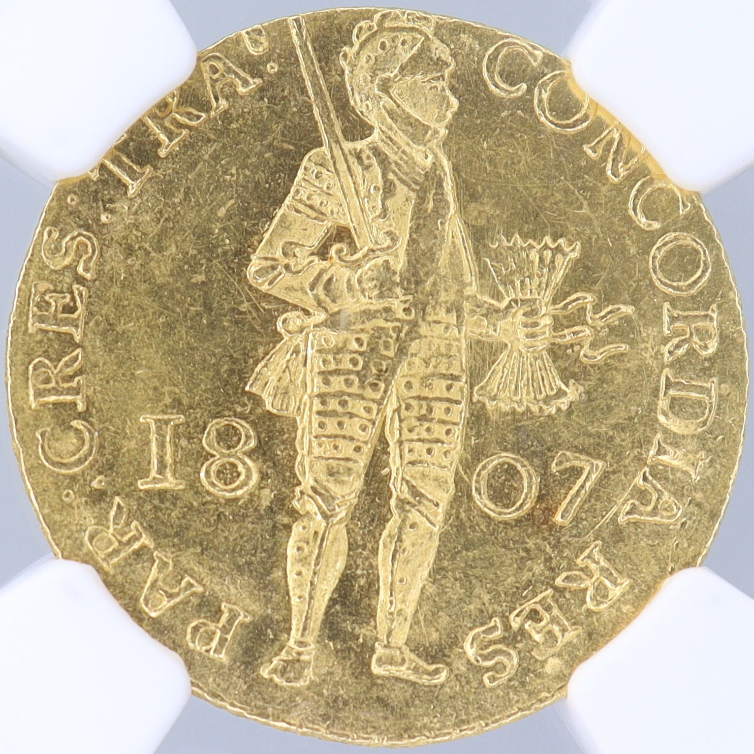 1807年 オランダ ユトレヒト 小文字年号(Small Date) 1ダカット金貨 【 NGC MS63 TOP POP 】