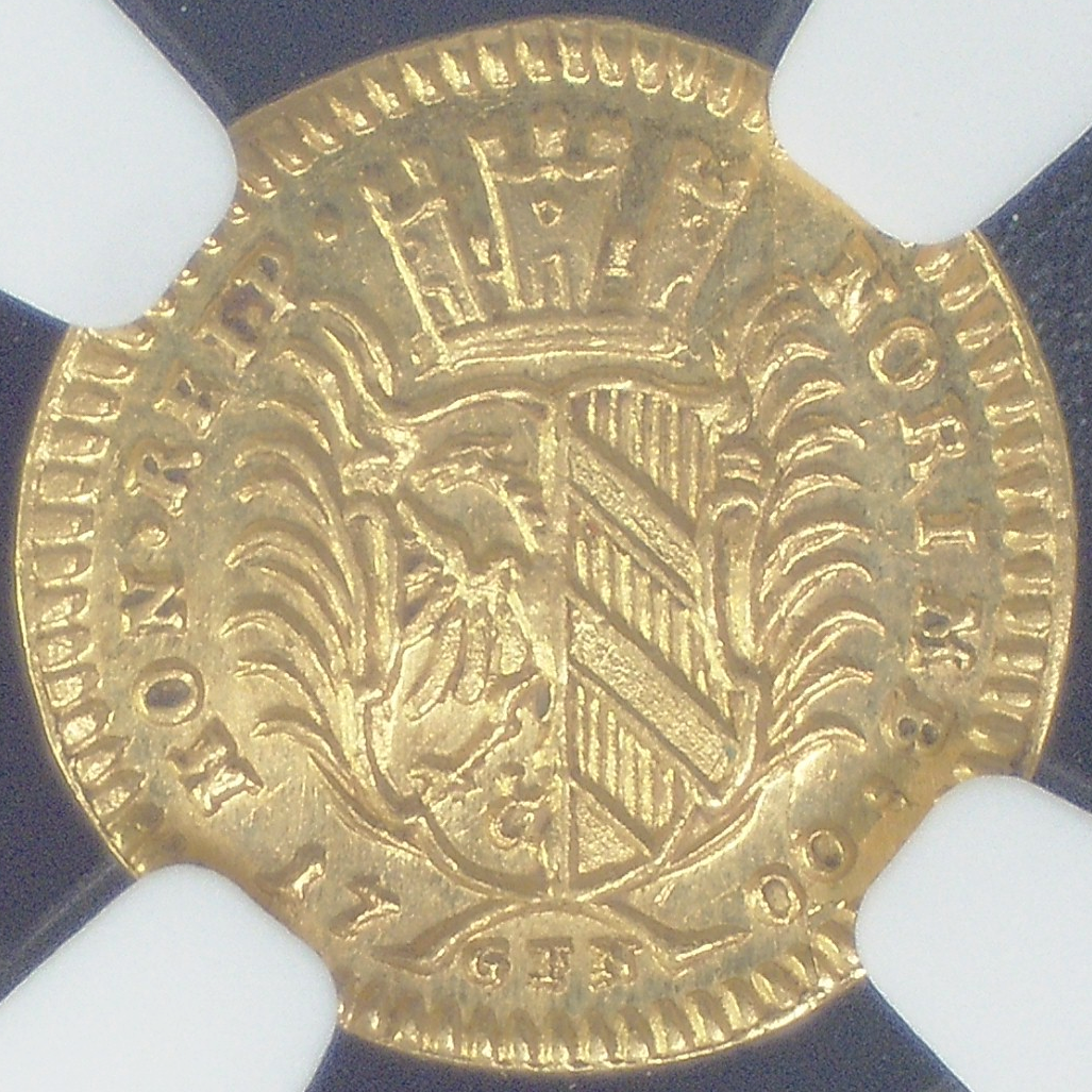 1700年 DATED ドイツ ニュルンベルク 1/4ダカット金貨 FR-1890 GFN LEGEND 【 NGC MS62 】