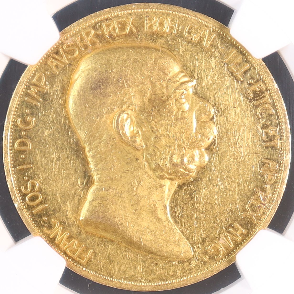 1908年 オーストリア 雲上の女神 100コロナ金貨 フランツ・ヨーゼフ1世 在位60周年記念 【 NGC PF55 】