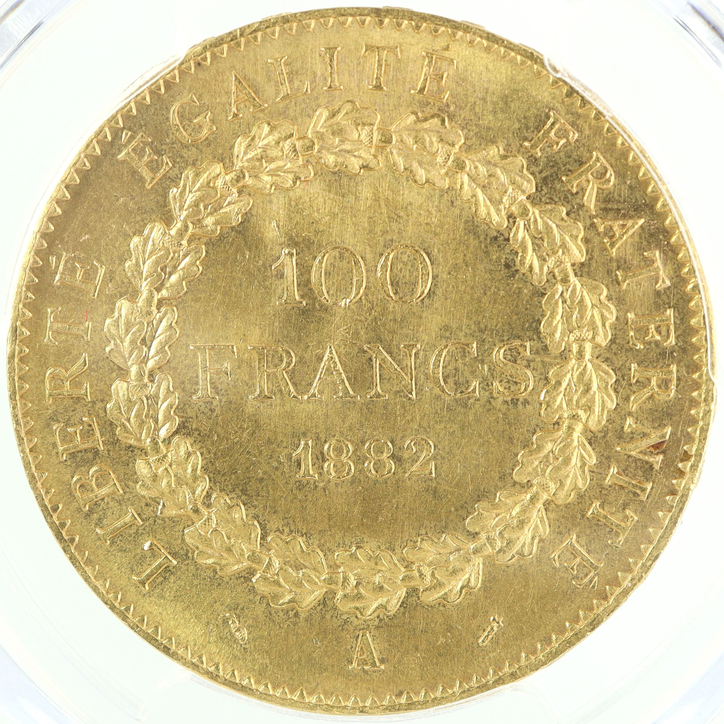 1882年 A フランス ラッキーエンジェル 100フラン金貨 【 PCGS MS65 TOP POP 】