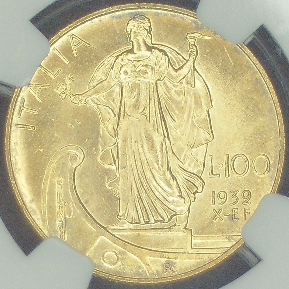 1932年 イタリア エマヌエーレ3世 100リラ金貨 【 NGC MS65 】