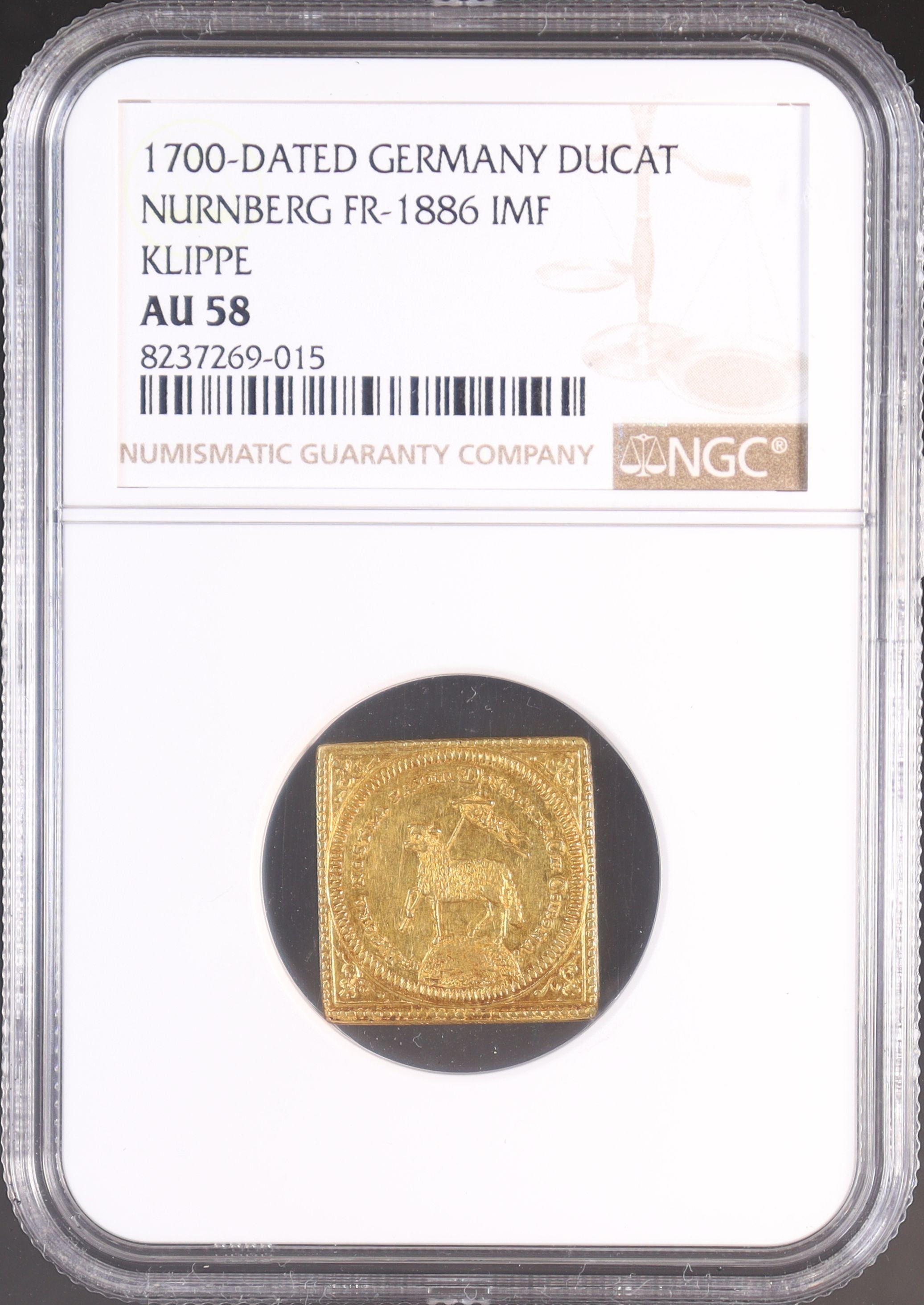 1700年 DATED ドイツ ニュルンベルク クリッペ(四角) 1ダカット金貨 FR-1886 IMF 【 NGC AU58 】