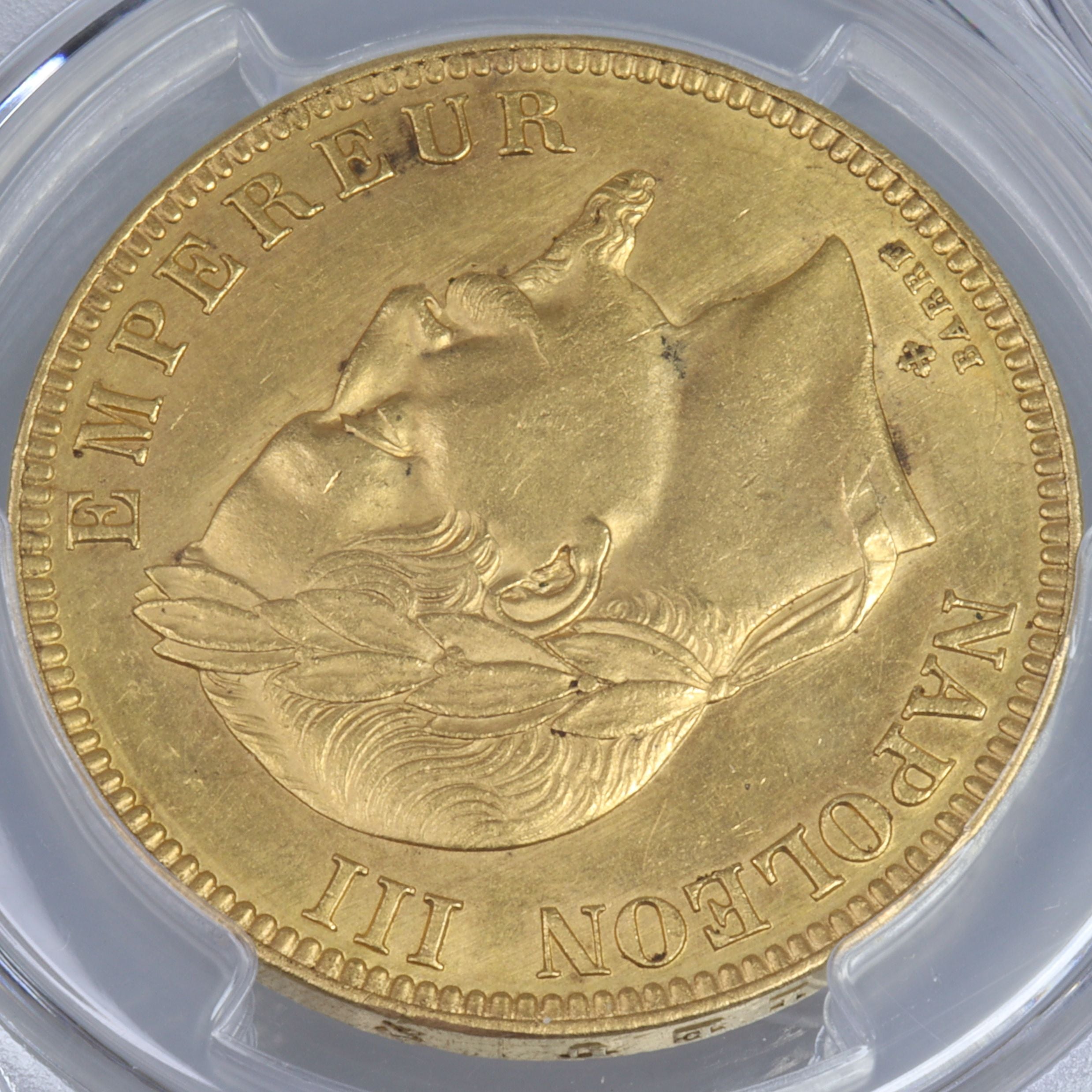 1869年 -BB フランス ナポレオン3世 100フラン金貨 ストラスブール造幣 【 PCGS MS62 】