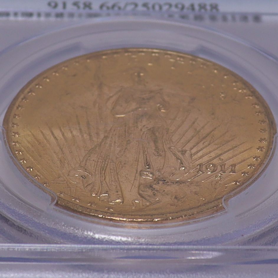 1911年-D アメリカ セントゴーデンス ダブルイーグル 20ドル 金貨 ダラス鋳造 【 PCGS MS66 準高鑑定 】