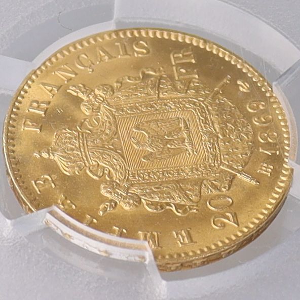 1869年 - BB フランス ナポレオン3世 20フラン 金貨 【 最高鑑定 PCGS MS65 鑑定枚数5枚 】