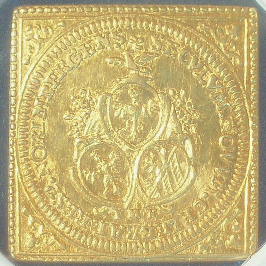 ドイツ ニュルンベルク ラムダカット クリッペ(四角) 1700年刻印 1ダカット金貨 AU58 NGC 裏