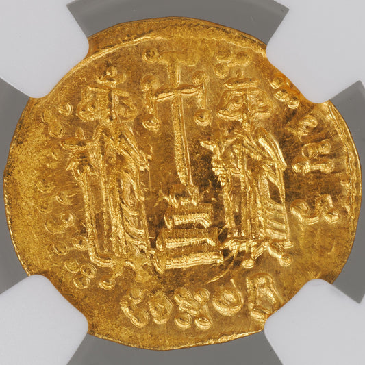 ビザンチン帝国 コンスタンティヌス4世 ティベリウス ヘラクレイオス 西暦668~685年 1ソリドゥス金貨 Ch MS 4/5-5/5 NGC 裏