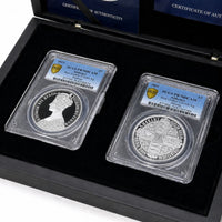 エリザベス2世 ゴシッククラウン 2021年 オルダニー 5ポンド銀貨 PF70 DEEP CAMEO PCGS 2枚セット