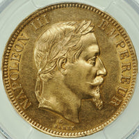 ナポレオン3世 フランス パリ造幣所 1865年-A 100フラン金貨 AU55 PCGS 表