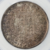 ヴィクトリア女王 ジュビリーヘッド イギリス 1887年 ハーフクラウン 1/2クラウン銀貨 MS63 PCGS 裏