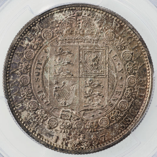 ヴィクトリア女王 ジュビリーヘッド イギリス 1887年 ハーフクラウン 1/2クラウン銀貨 MS63 PCGS 裏