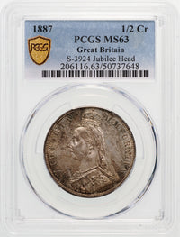ヴィクトリア女王 ジュビリーヘッド イギリス 1887年 ハーフクラウン 1/2クラウン銀貨 MS63 PCGS 表