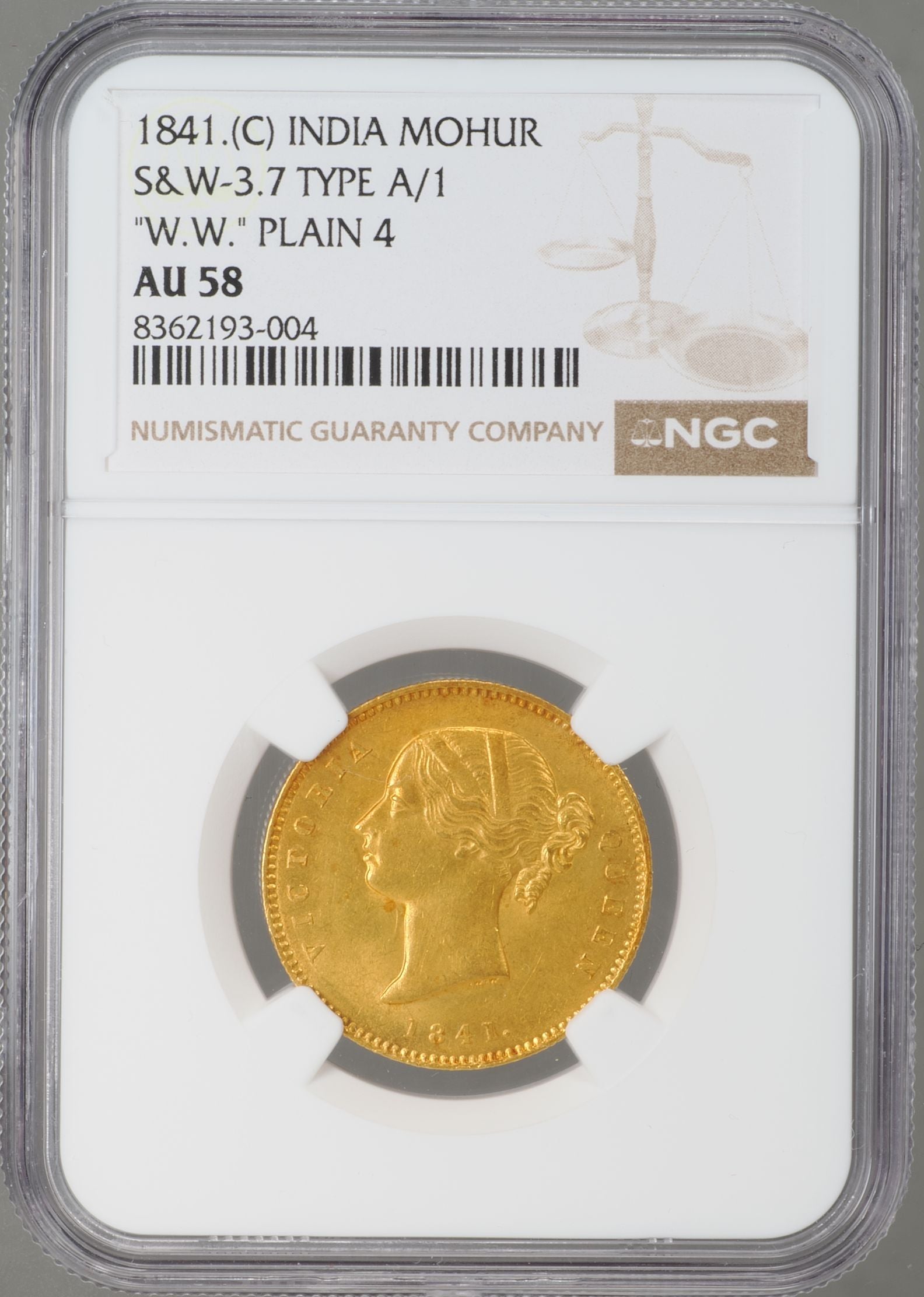 【オープン大特価】英領インド　1885C NGC MS60 モハールヴィクトリア ヴィクトリア女王 1841年-C イギリス領インド カルカッタ造幣所 1