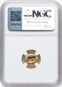 リディア王国 紀元前610～546年 エレクトラム製 1/3スターテル金貨 AU 5/5-2/5 scuffs NGC 裏