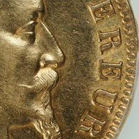 ナポレオン3世 フランス パリ造幣所 1865年-A 100フラン金貨 AU55 PCGS 表