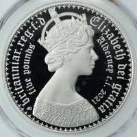 エリザベス2世 ゴシッククラウン 2021年 オルダニー 5ポンド銀貨 PF70 DEEP CAMEO PCGS シールド版裏