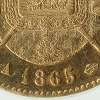 ナポレオン3世 フランス パリ造幣所 1865年-A 100フラン金貨 AU55 PCGS 裏