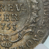 ドイツ ザイン＝アルテンキルヒェン伯領 1753年  12クロイツァー銀貨 NGC MS65 裏