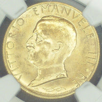 イタリア ローマ造幣所 エマヌエーレ3世 1932年-R 100リラ金貨 MS65 NGC 表