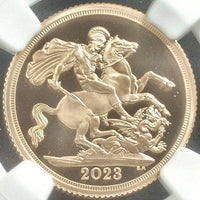 チャールズ3世 イギリス 2023年 1ソブリン金貨 PF70 ULTRACAMEO NGC 表