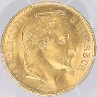 ナポレオン3世 フランス ストラスブール造幣所 1869年-BB 20フラン金貨 MS62 PCGS 表
