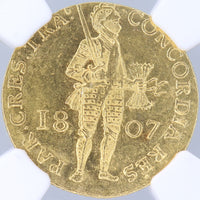 オランダ ユトレヒト 小文字年号（Small Date） 1807年 1ダカット金貨 MS63 NGC 表