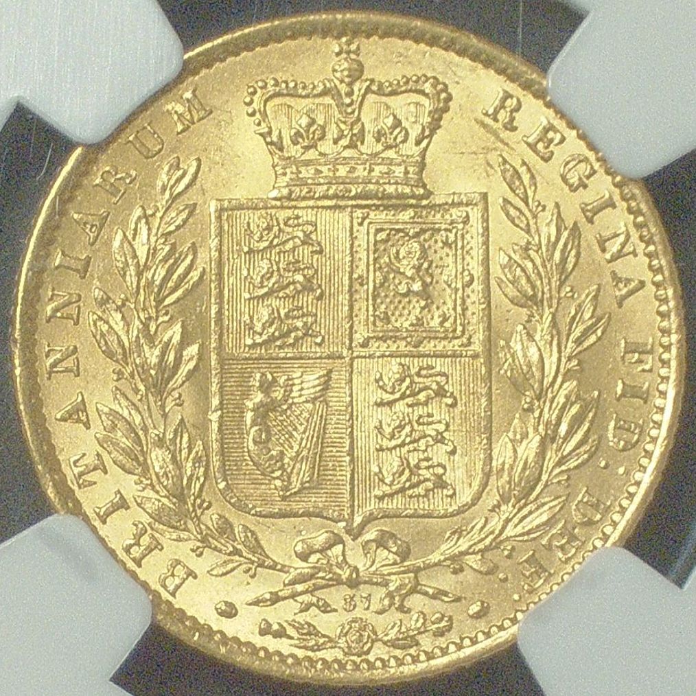 1877年 ヤングビクトリア 1ソブリン 金貨 NGC社からMS60の鑑定 1877年 ヤングビクトリア 1ソブリン 金貨 NGC社からMS60の鑑定