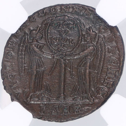 古代ローマ帝国 デケンティウス 勝利の女神 350～353年頃 青銅貨 Ch AU★ 5/5-5/5 ダブルファイブ NGC 裏