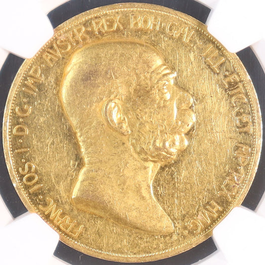 雲上の女神 フランツ・ヨーゼフ1世 在位60周年記念 オーストリア 1908年 100コロナ金貨 PF55 NGC 表