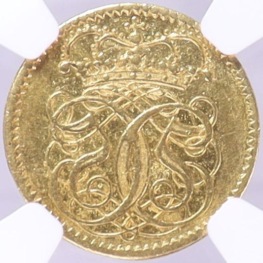 デンマーク クリスチャン5世 騎馬王 1670～1699年 1ダカット金貨 AU58 NGC 裏