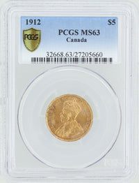 カナダ ジョージ5世 1912年 初年号 5ドル金貨 MS63 PCGS 表