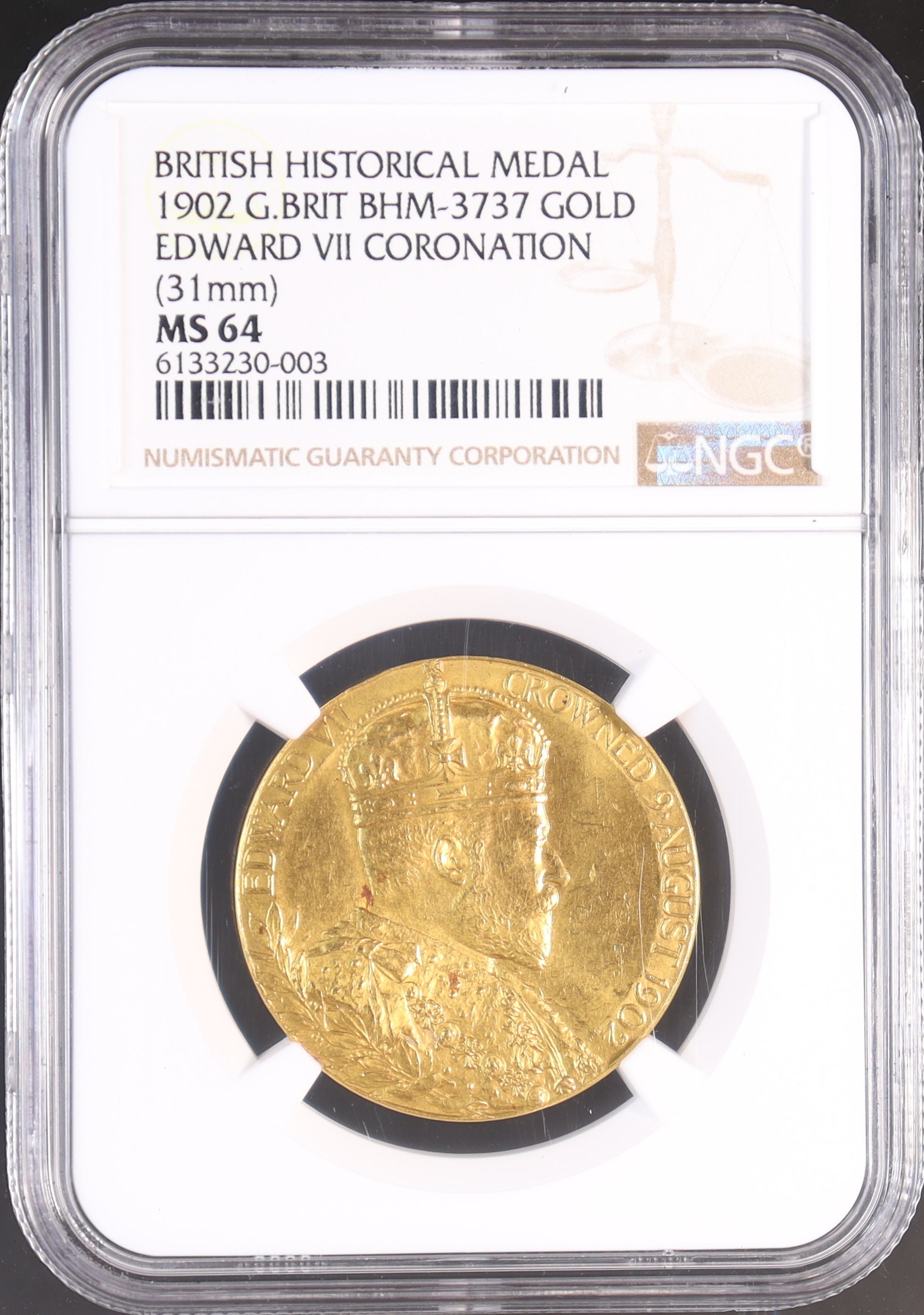 1902年 イギリス エドワード7世 戴冠記念 金メダル 【 NGC MS64 】