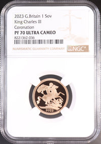 チャールズ3世 イギリス 2023年 1ソブリン金貨 PF70 ULTRACAMEO NGC 表