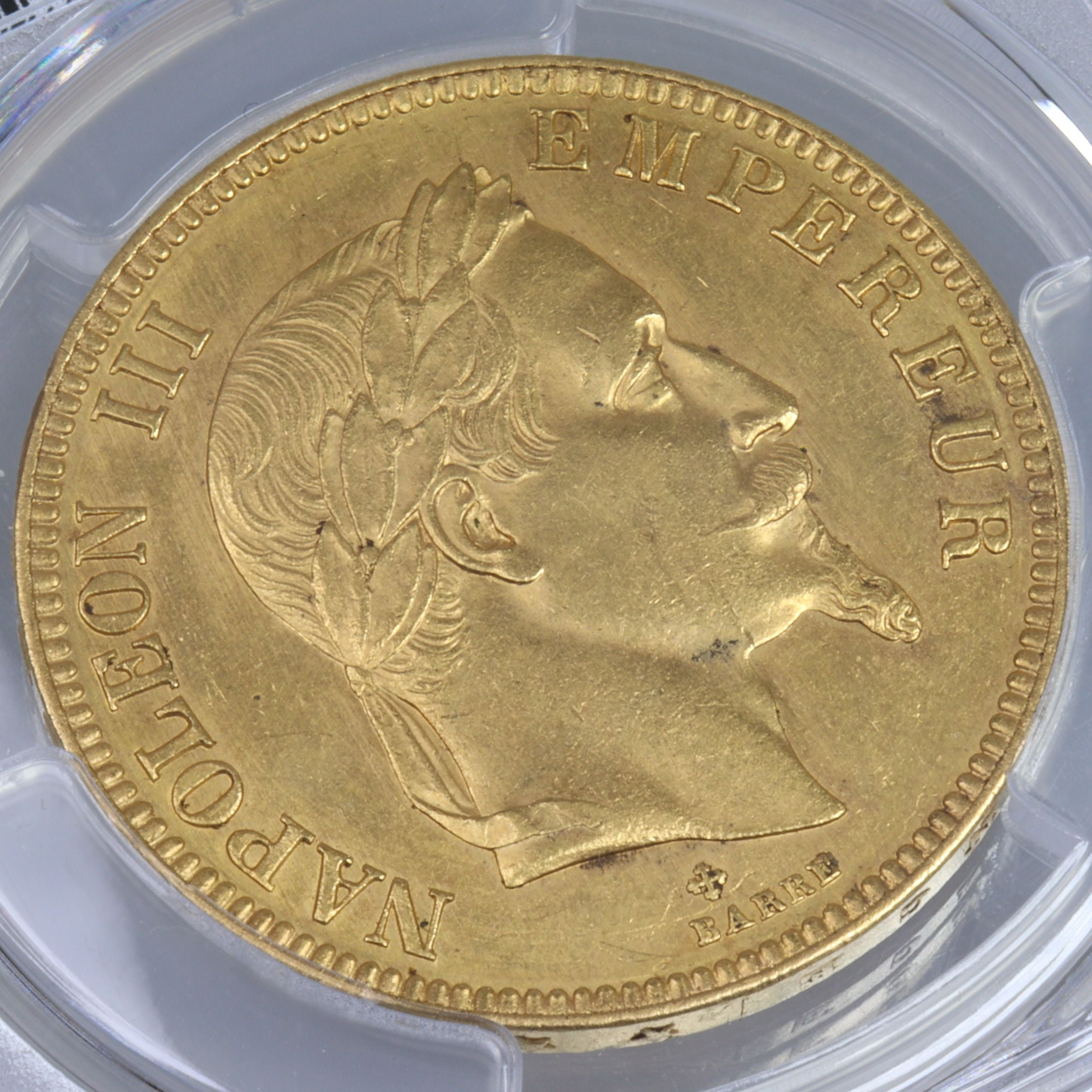 1869年 -BB フランス ナポレオン3世 100フラン金貨 ストラスブール造幣 【 PCGS MS62 】