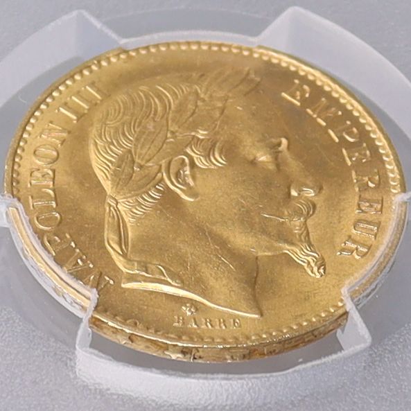 1869年 - BB フランス ナポレオン3世 20フラン 金貨 【 最高鑑定 PCGS MS65 鑑定枚数5枚 】