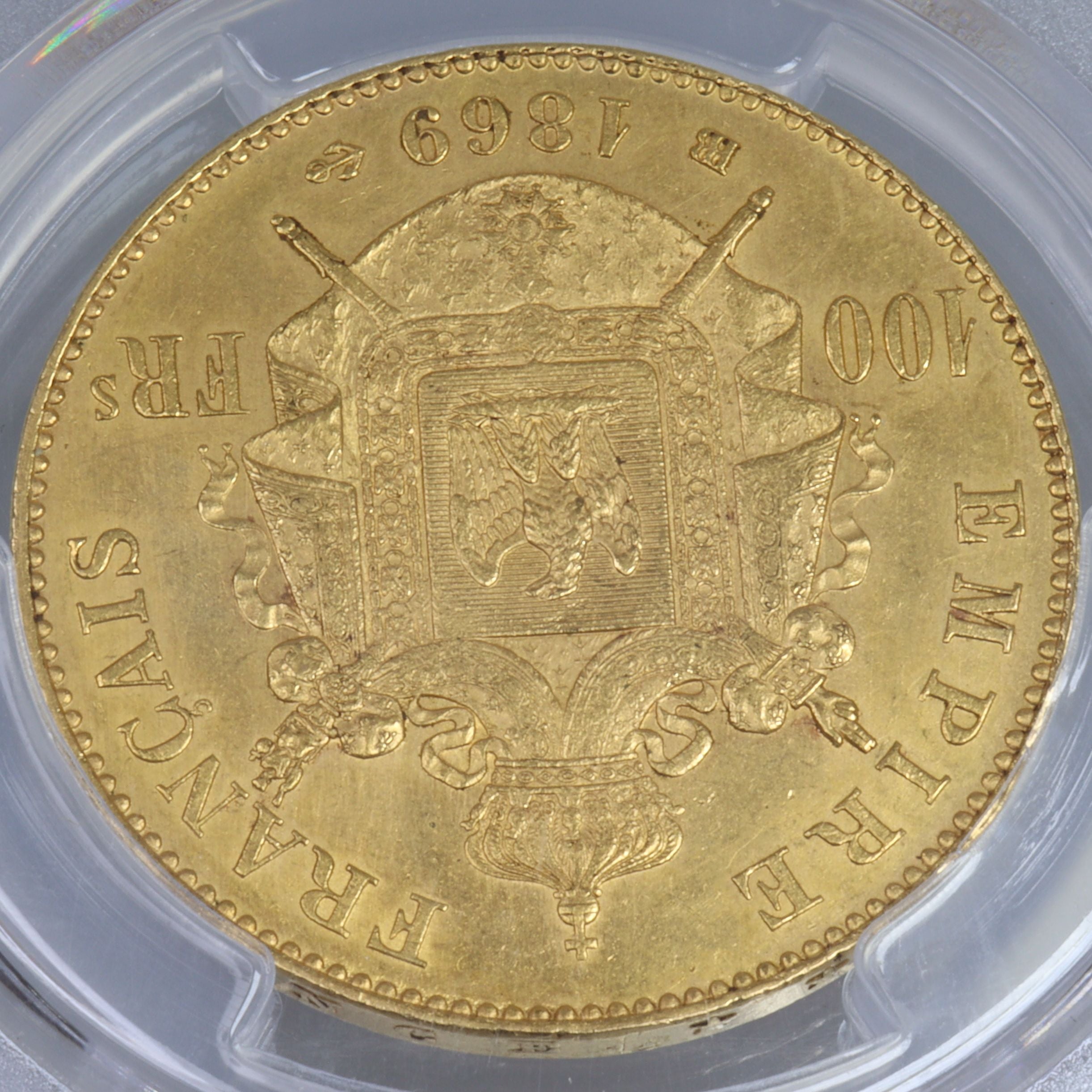 1869年 -BB フランス ナポレオン3世 100フラン金貨 ストラスブール造幣 【 PCGS MS62 】