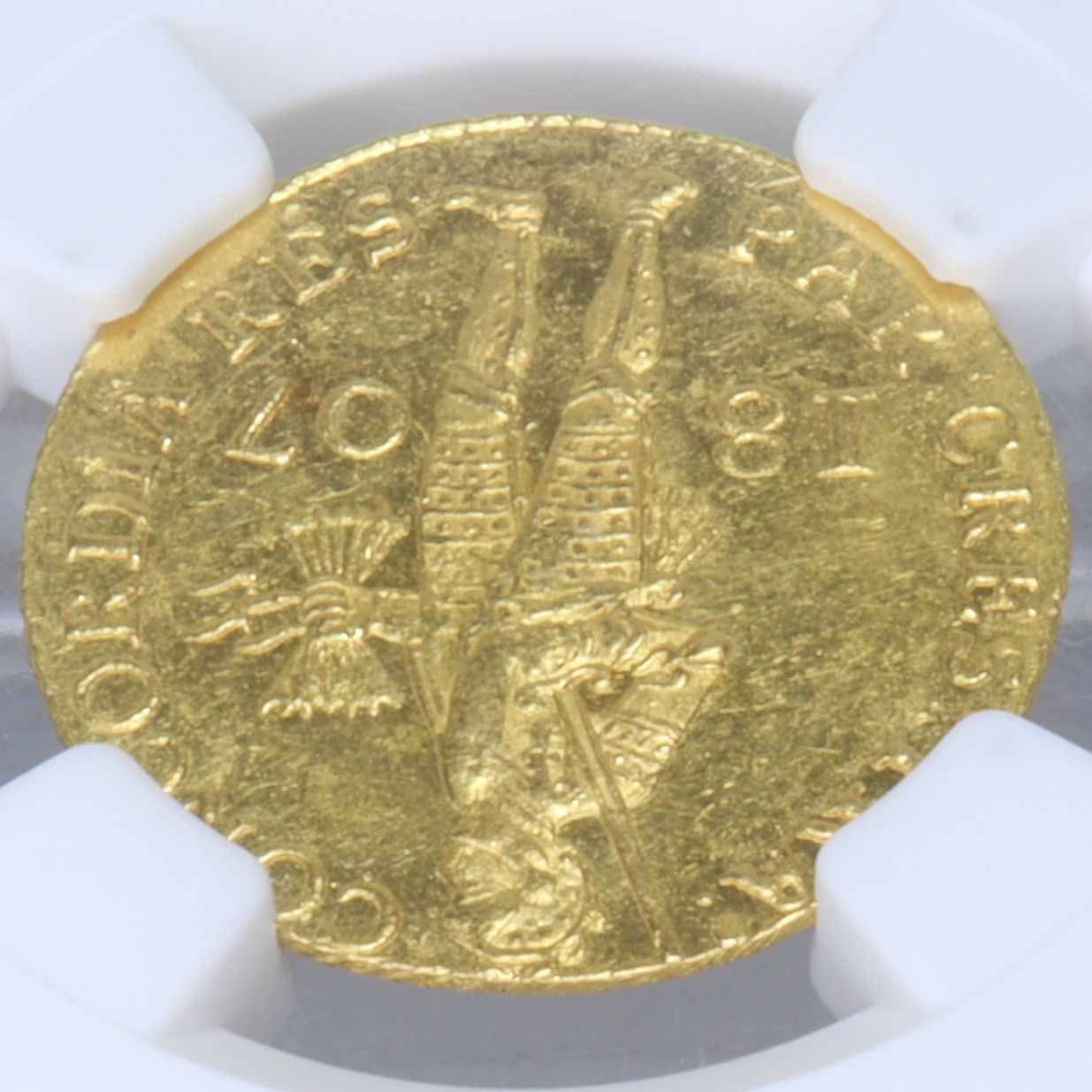 1807年 オランダ ユトレヒト 小文字年号（Small Date） 1ダカット金貨 【 NGC MS63 TOP POP 】