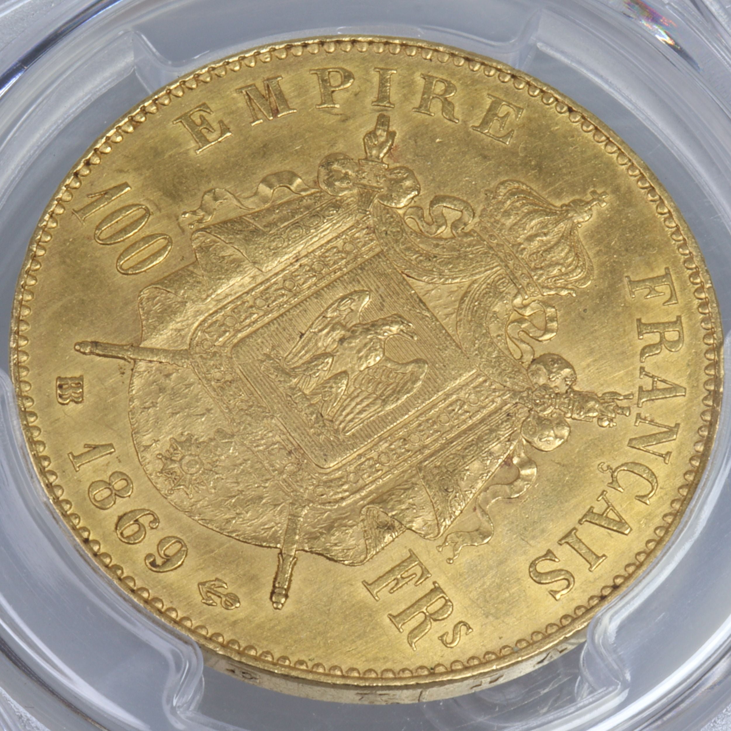 1869年 -BB フランス ナポレオン3世 100フラン金貨 ストラスブール造幣 【 PCGS MS62 】