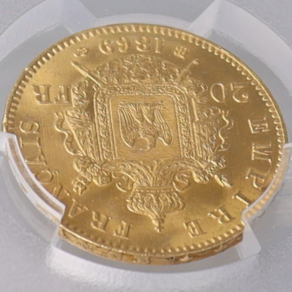 1869年 - BB フランス ナポレオン3世 20フラン 金貨 【 最高鑑定 PCGS MS65 鑑定枚数5枚 】
