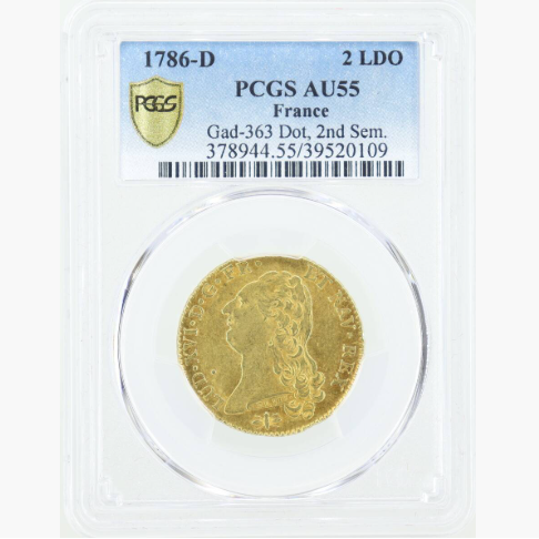 1786年 D フランス ルイ16世 2ルイドール 金貨 【 PCGS AU55 】