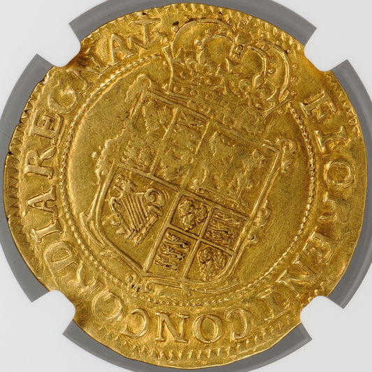イギリス イングランド チャールズ1世 1628～29年 1ユナイト金貨 AU58 NGC 裏