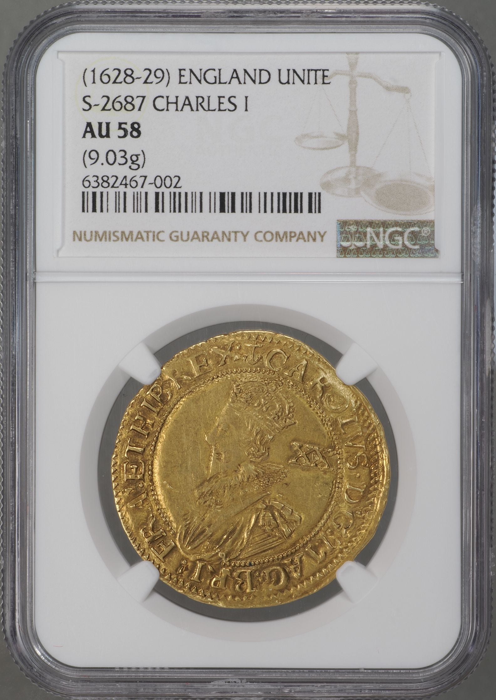 チャールズ1世 1628～29年 イギリス イングランド 1ユナイト金貨 AU58