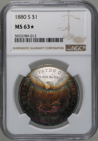 アメリカ サンフランシスコ造幣所 モルガンダラー トーン 1880年-S 1ドル銀貨 MS63★ NGC 表