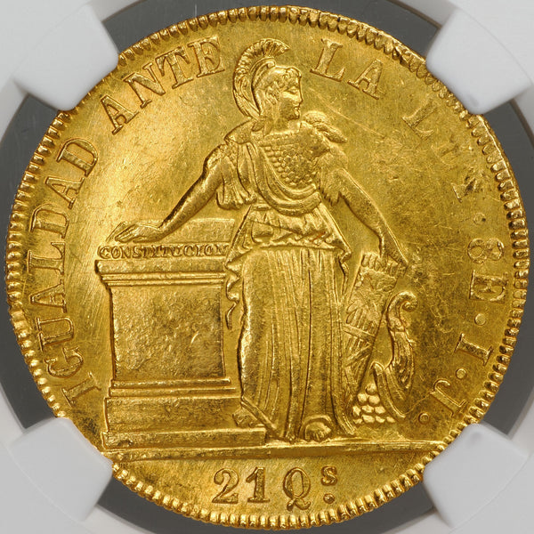 1842年-SO チリ サンティアゴ造幣所 IJ 8エスクード金貨