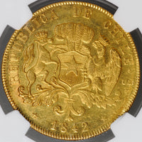 チリ サンティアゴ造幣所 1842年-SO IJ 8エスクード金貨 MS62 NGC 裏