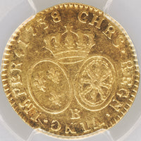 フランス ルーアン造幣所 ルイ15世 1738年-B 1ルイドール金貨 AU55 PCGS 裏
