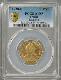 フランス ルーアン造幣所 ルイ15世 1738年-B 1ルイドール金貨 AU55 PCGS 表